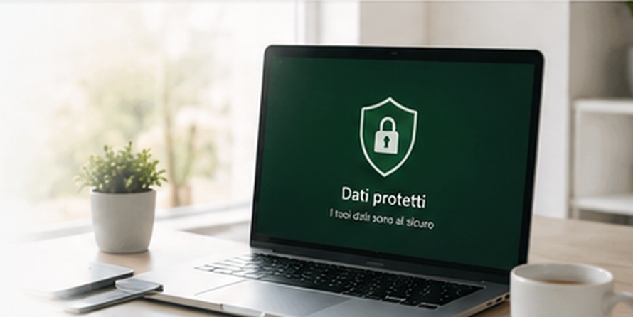Computer con simbolo di protezione dei dati